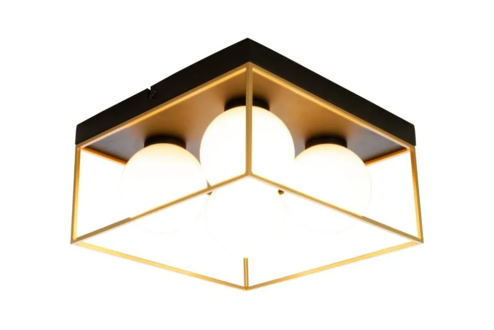 Aneta Lighting plafondi Astro 28 cm musta/kulta/opaalivalkoinen