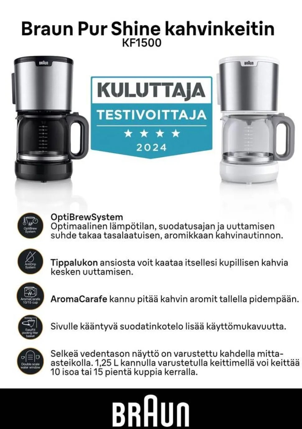 Braun kahvinkeitin PurShine KF1500 valkoinen