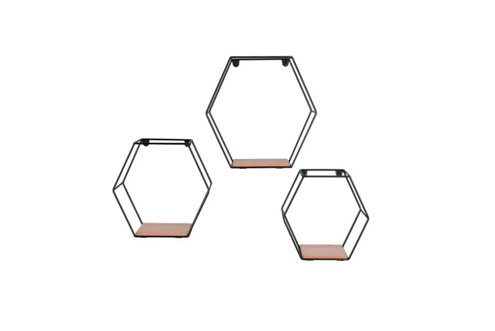 Mirrors and More seinähylly Chiara musta/puu 3-pack