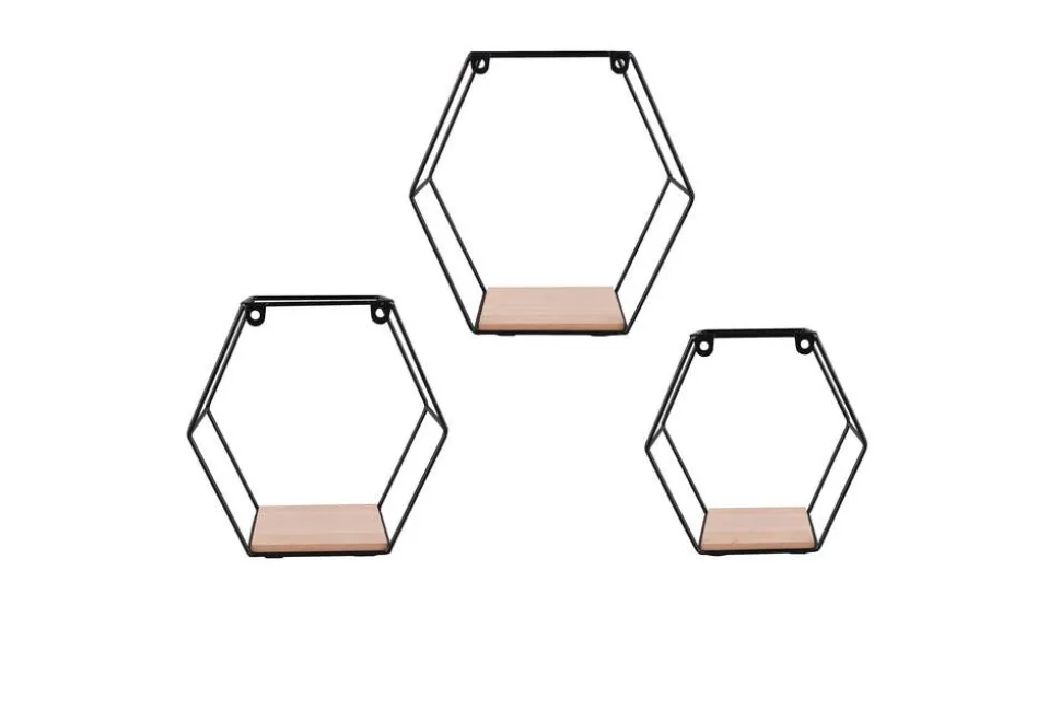 Mirrors and More seinähylly Chiara musta/puu 3-pack