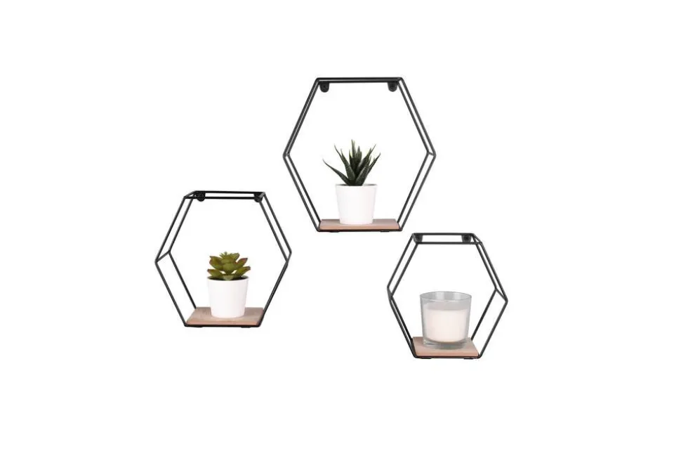 Mirrors and More seinähylly Chiara musta/puu 3-pack