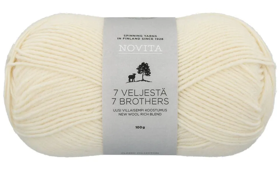 Novita 7 Veljestä lanka 100 g 010 luonnonvalkoinen