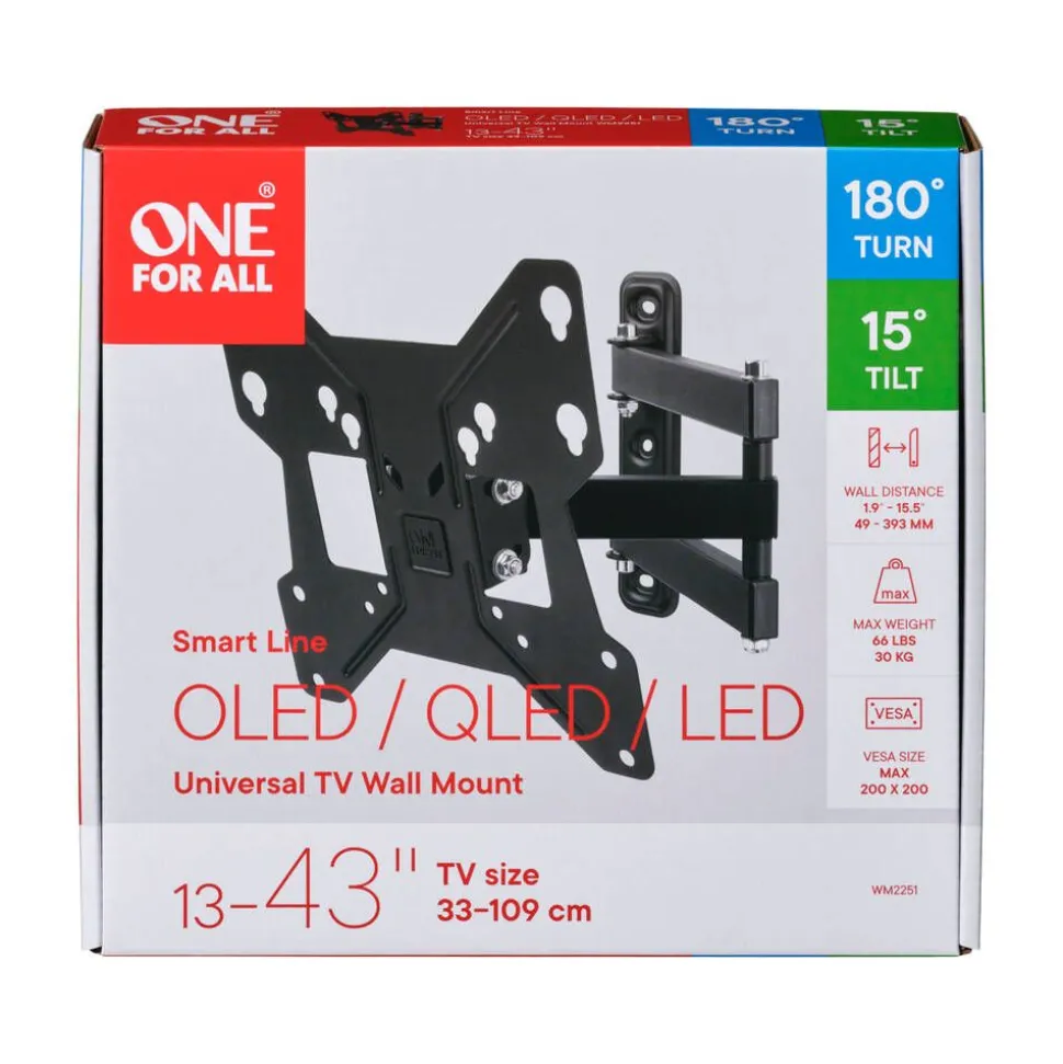 One For All seinäteline WM2251 varrellinen 13-43” televisiol