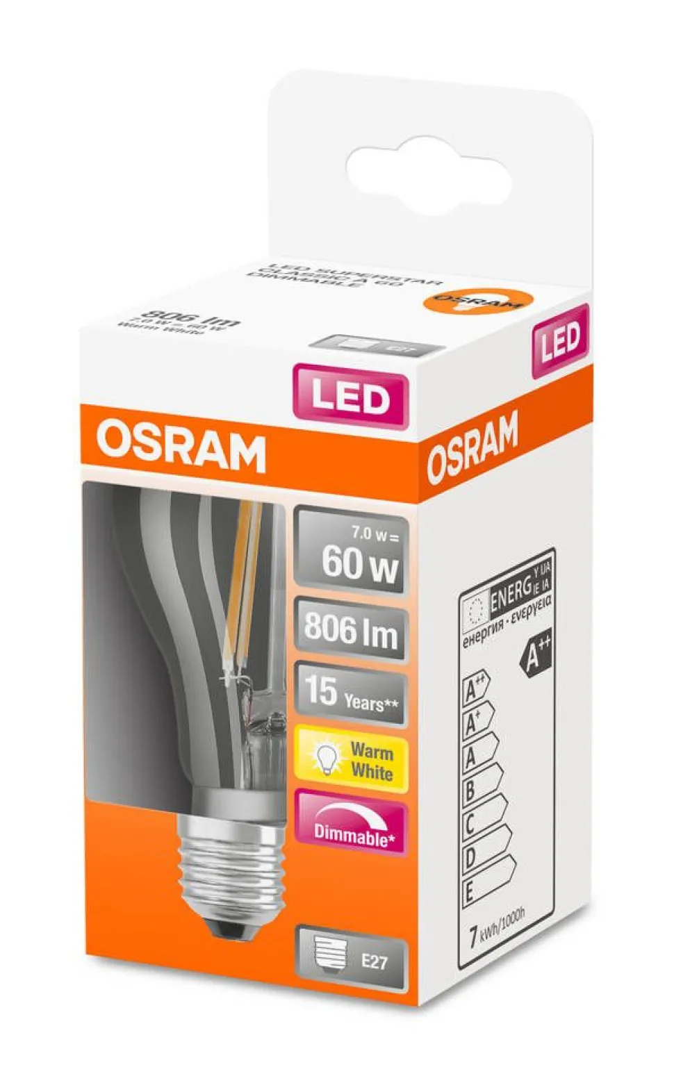 Osram LED vakiolamppu 806lm 2700K E27 DIM
