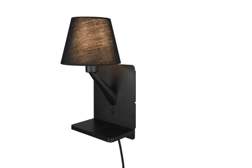 Trio Lighting Comfort seinävalaisin E14 mattamusta latausase