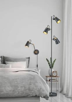 Trio Lighting lattiavalaisin Edward 3xE14 mattamusta/kulta