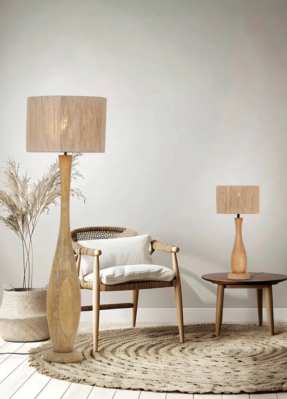 Trio Lighting pöytävalaisin Toba E27 puu/beige