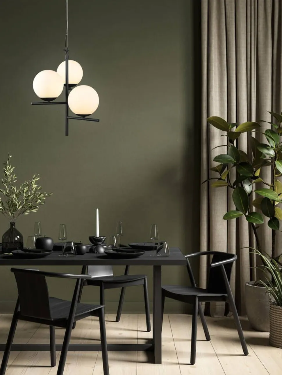 Trio Lighting riippuvalaisin Pure 3-os E14 mattamusta