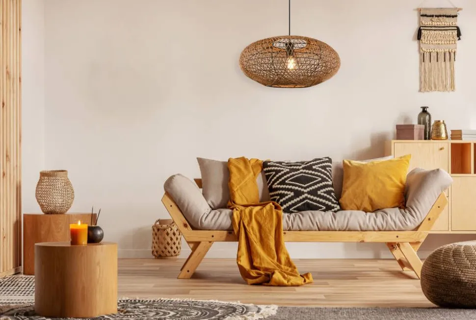 Trio Lighting riippuvalaisin Hedda E27 mattamusta/sisal